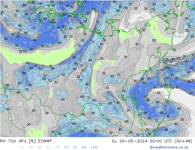 RH 700 гПа ECMWF Вс 26.05.2024 00 UTC