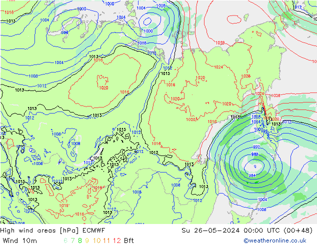 High wind areas ECMWF Вс 26.05.2024 00 UTC