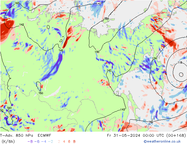 T-Adv. 850 hPa ECMWF vr 31.05.2024 00 UTC