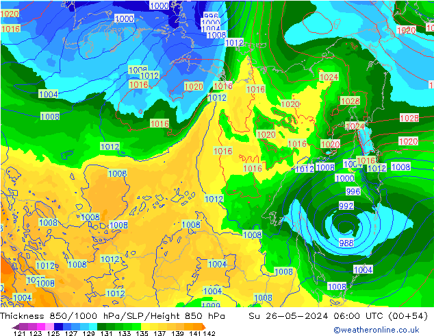 Thck 850-1000 hPa ECMWF dim 26.05.2024 06 UTC