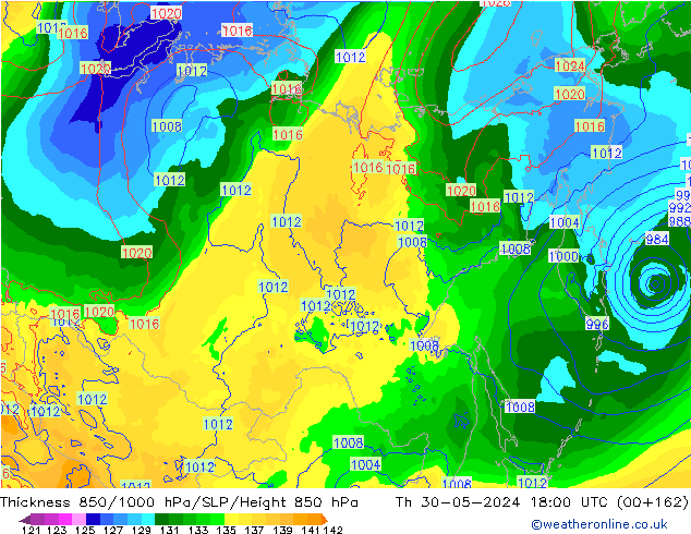 Thck 850-1000 hPa ECMWF  30.05.2024 18 UTC