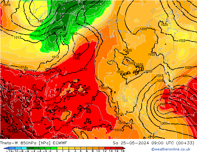 Theta-W 850hPa ECMWF so. 25.05.2024 09 UTC