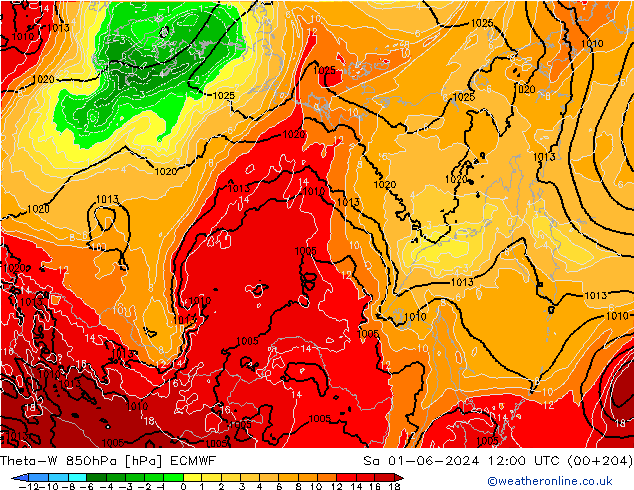 Theta-W 850hPa ECMWF Sa 01.06.2024 12 UTC