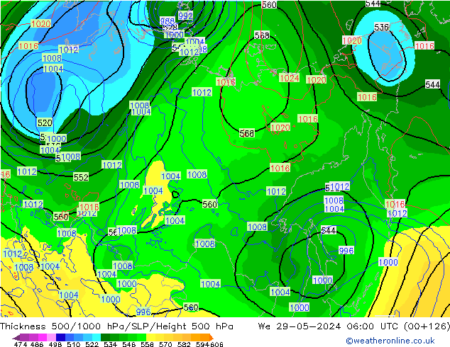 Thck 500-1000hPa ECMWF mer 29.05.2024 06 UTC