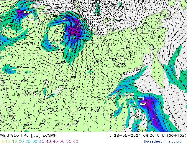 Viento 950 hPa ECMWF mar 28.05.2024 06 UTC