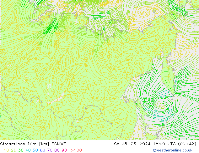 ветер 10m ECMWF сб 25.05.2024 18 UTC