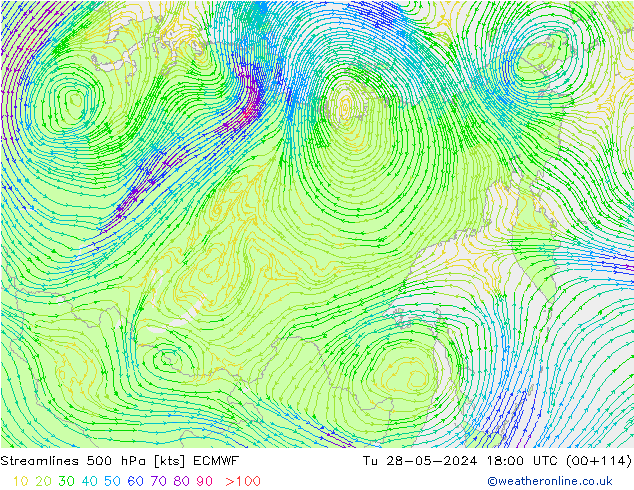 Stroomlijn 500 hPa ECMWF di 28.05.2024 18 UTC