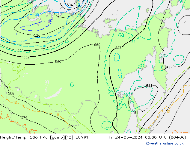 Z500/Rain (+SLP)/Z850 ECMWF Fr 24.05.2024 06 UTC