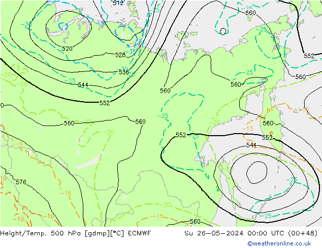 Height/Temp. 500 гПа ECMWF Вс 26.05.2024 00 UTC