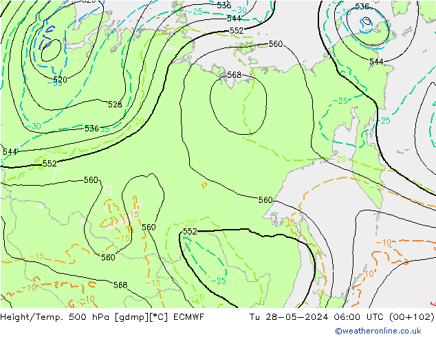 Z500/Rain (+SLP)/Z850 ECMWF Ter 28.05.2024 06 UTC