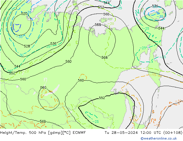 Z500/Rain (+SLP)/Z850 ECMWF Tu 28.05.2024 12 UTC