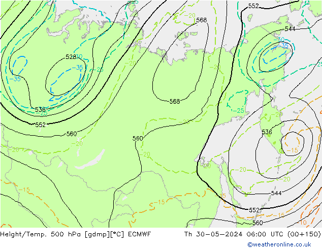 Z500/Rain (+SLP)/Z850 ECMWF Qui 30.05.2024 06 UTC