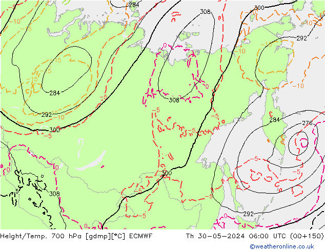 Height/Temp. 700 гПа ECMWF чт 30.05.2024 06 UTC