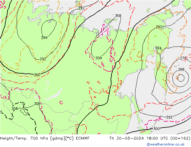 Height/Temp. 700 hPa ECMWF Qui 30.05.2024 18 UTC