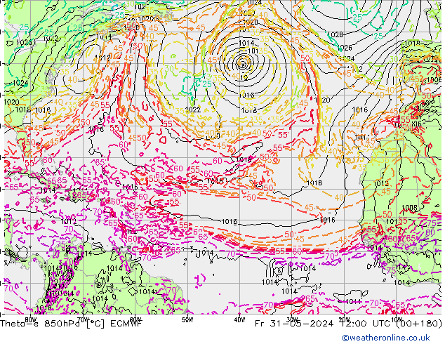 Theta-e 850hPa ECMWF Fr 31.05.2024 12 UTC