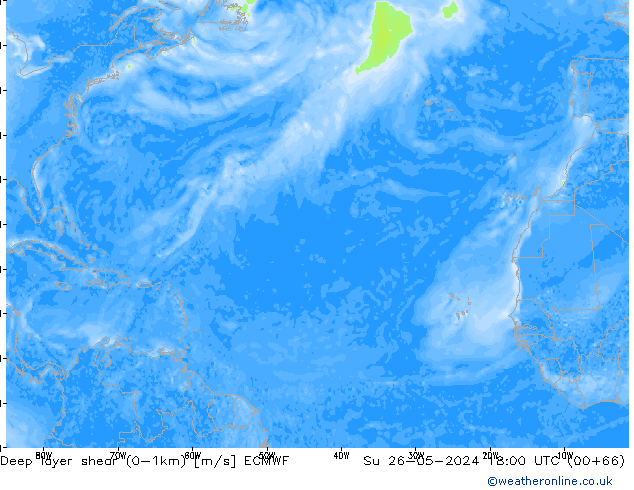 Deep layer shear (0-1km) ECMWF dom 26.05.2024 18 UTC