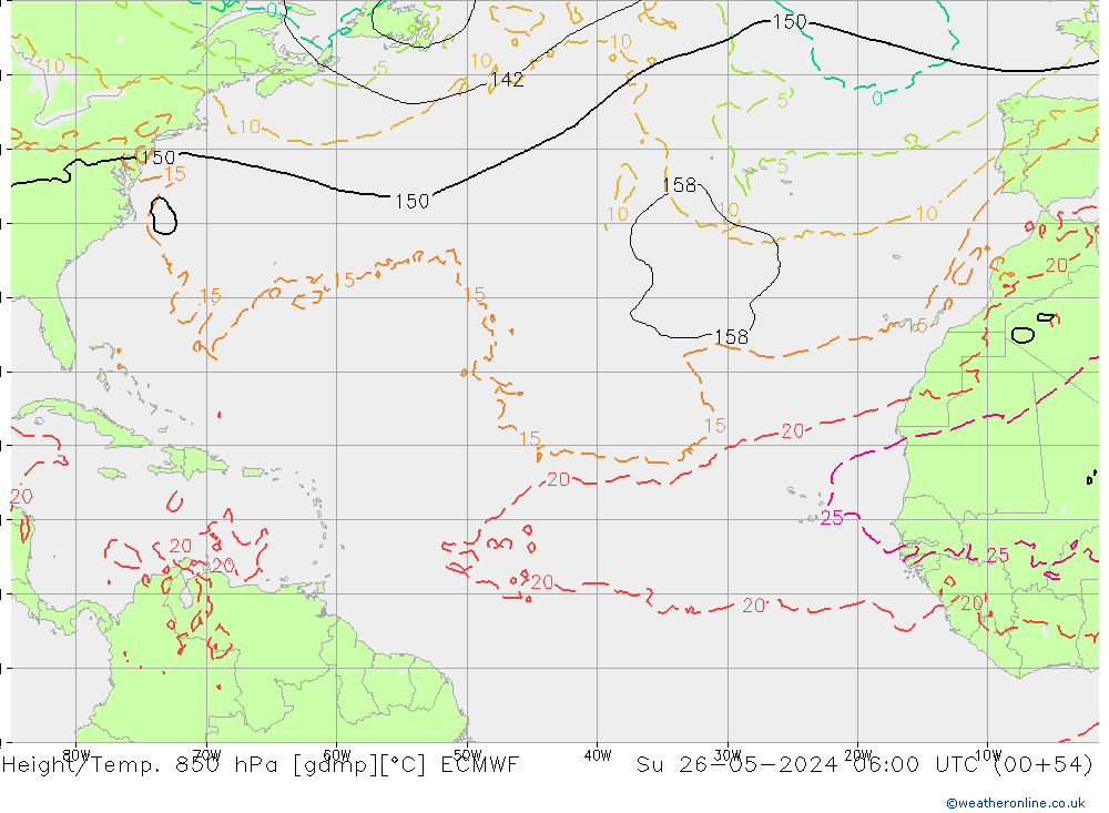 Geop./Temp. 850 hPa ECMWF dom 26.05.2024 06 UTC