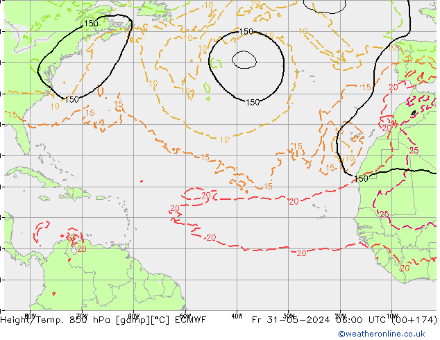 Height/Temp. 850 hPa ECMWF Fr 31.05.2024 06 UTC