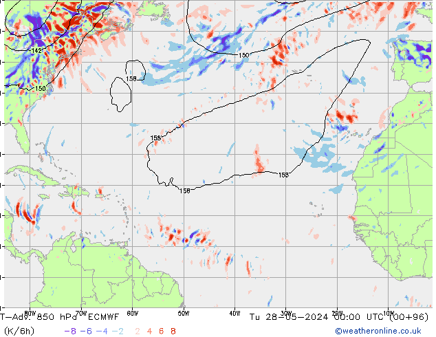 T-Adv. 850 hPa ECMWF Tu 28.05.2024 00 UTC