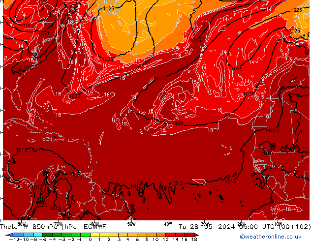 Theta-W 850hPa ECMWF Sa 28.05.2024 06 UTC