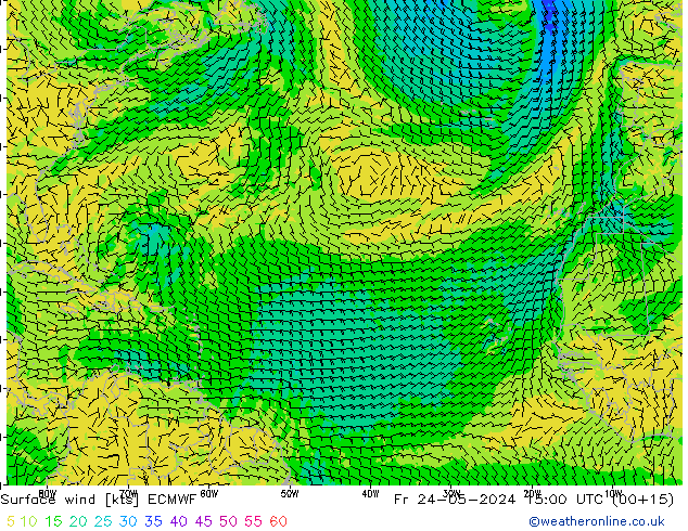 Vento 10 m ECMWF ven 24.05.2024 15 UTC