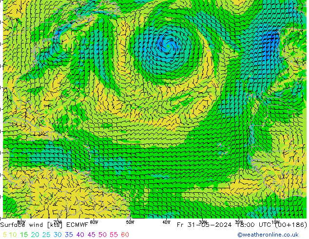 Vento 10 m ECMWF ven 31.05.2024 18 UTC