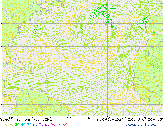 Streamlines 10m ECMWF Th 30.05.2024 12 UTC