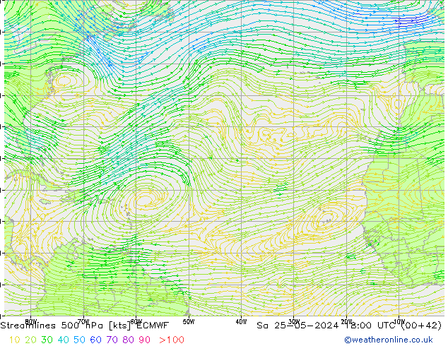 Streamlines 500 hPa ECMWF Sa 25.05.2024 18 UTC