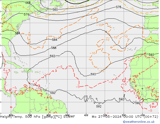 Z500/Rain (+SLP)/Z850 ECMWF Mo 27.05.2024 00 UTC