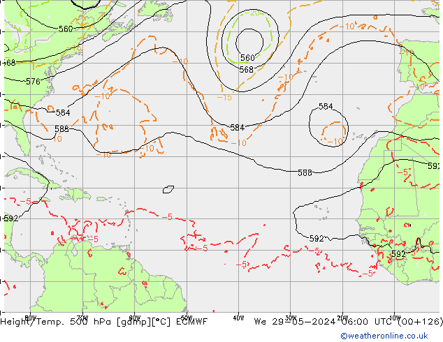 Z500/Rain (+SLP)/Z850 ECMWF mer 29.05.2024 06 UTC