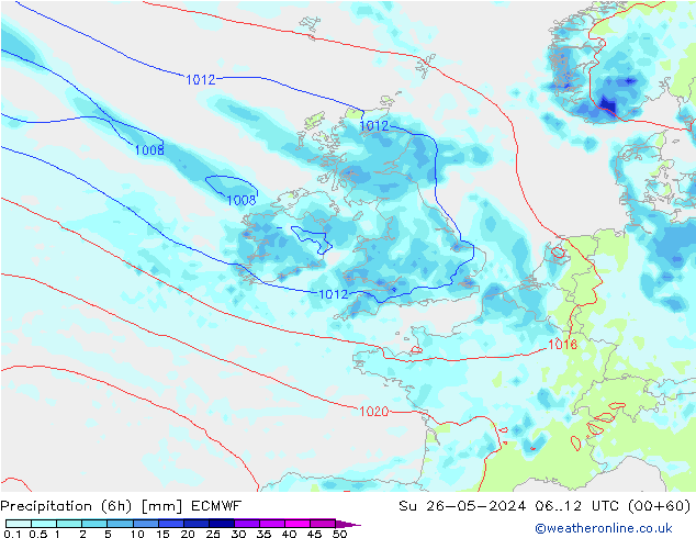 Z500/Rain (+SLP)/Z850 ECMWF Dom 26.05.2024 12 UTC