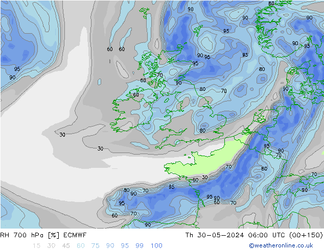 700 hPa Nispi Nem ECMWF Per 30.05.2024 06 UTC