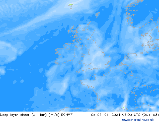 Deep layer shear (0-1km) ECMWF Cts 01.06.2024 06 UTC