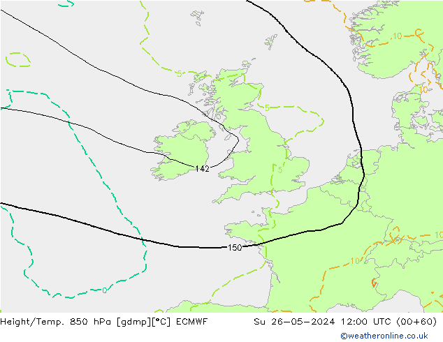 Z500/Rain (+SLP)/Z850 ECMWF Dom 26.05.2024 12 UTC