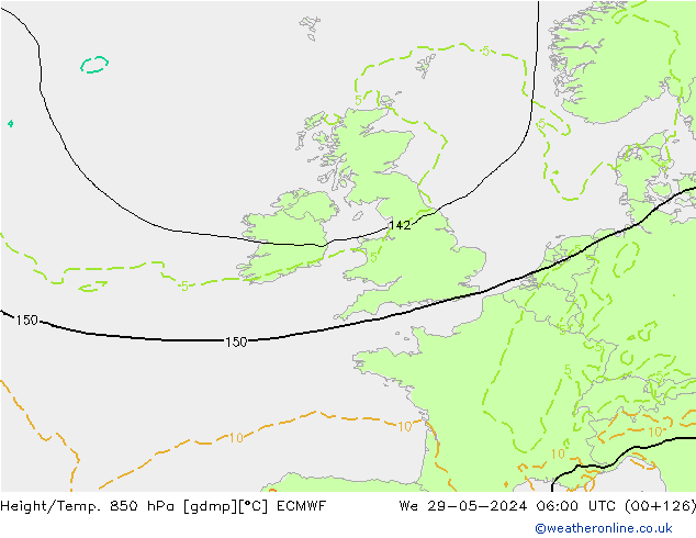 Geop./Temp. 850 hPa ECMWF mié 29.05.2024 06 UTC