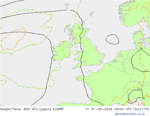 Height/Temp. 925 hPa ECMWF Pá 31.05.2024 06 UTC