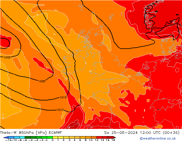 Theta-W 850гПа ECMWF сб 25.05.2024 12 UTC