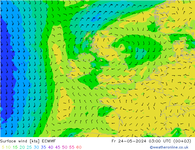 Surface wind ECMWF Pá 24.05.2024 03 UTC