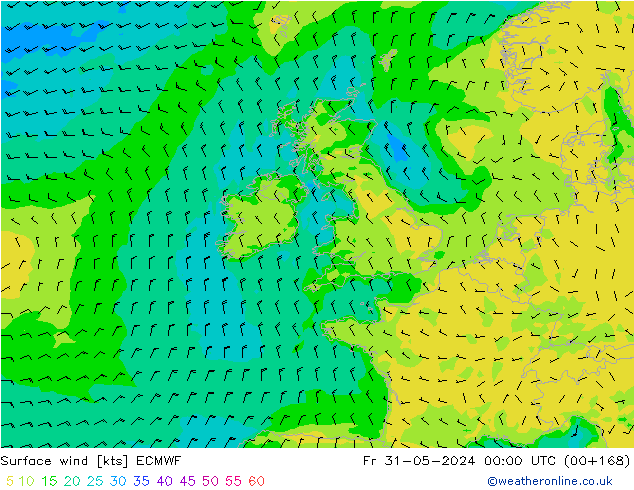 Surface wind ECMWF Fr 31.05.2024 00 UTC