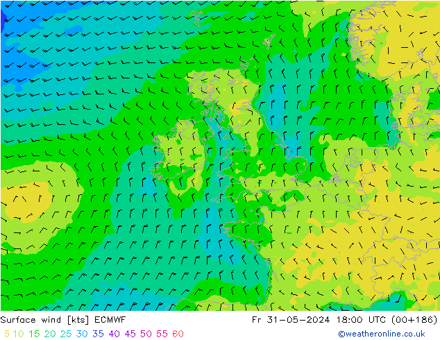 Vento 10 m ECMWF Sex 31.05.2024 18 UTC