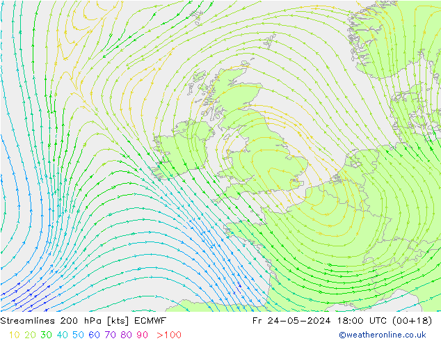 Linha de corrente 200 hPa ECMWF Sex 24.05.2024 18 UTC