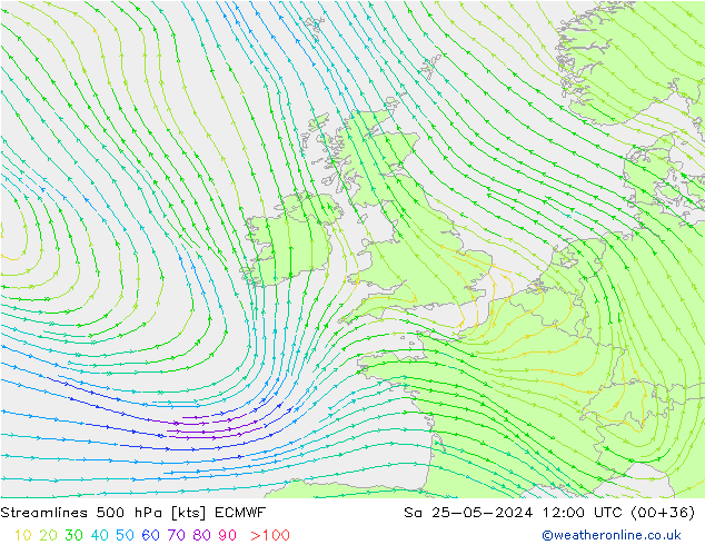 ветер 500 гПа ECMWF сб 25.05.2024 12 UTC