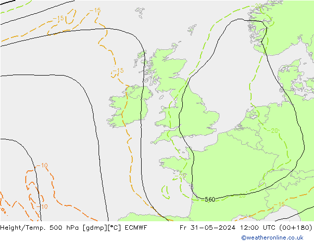 Géop./Temp. 500 hPa ECMWF ven 31.05.2024 12 UTC