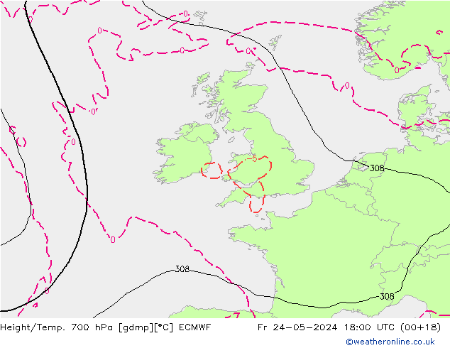 Hoogte/Temp. 700 hPa ECMWF vr 24.05.2024 18 UTC