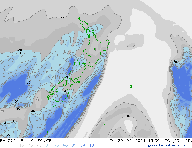 RH 300 hPa ECMWF We 29.05.2024 18 UTC