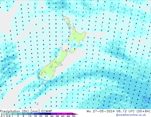 Precipitation (6h) ECMWF Mo 27.05.2024 12 UTC