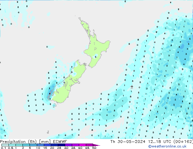 Precipitation (6h) ECMWF Th 30.05.2024 18 UTC