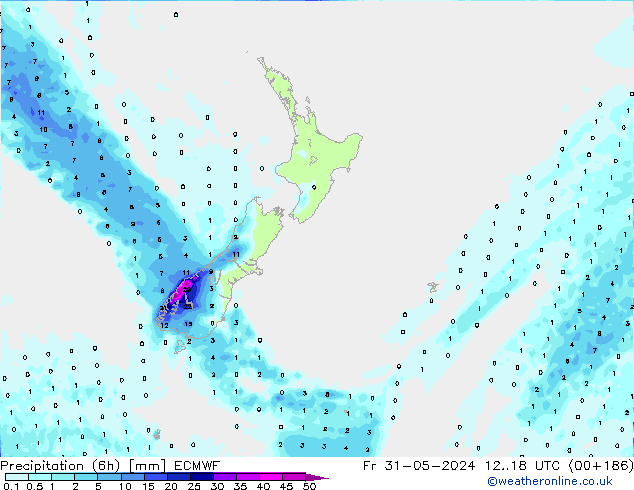 Precipitation (6h) ECMWF Fr 31.05.2024 18 UTC