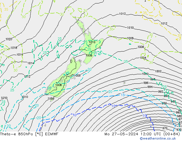 Theta-e 850hPa ECMWF Mo 27.05.2024 12 UTC