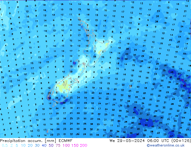 Precipitation accum. ECMWF We 29.05.2024 06 UTC